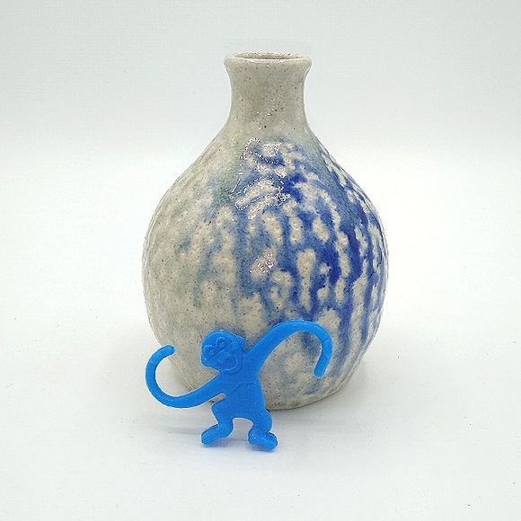 Artisan Hand Thrown Tri tone Textured Dapple Glazed Round Bud Vase Vintage - Picture 10 of 10